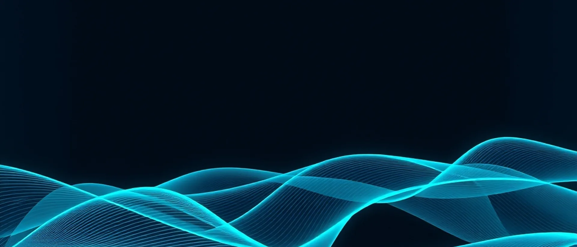 Overlapping translucent waves of fine glowing teal lines sweeping across the bottom of a dark navy frame